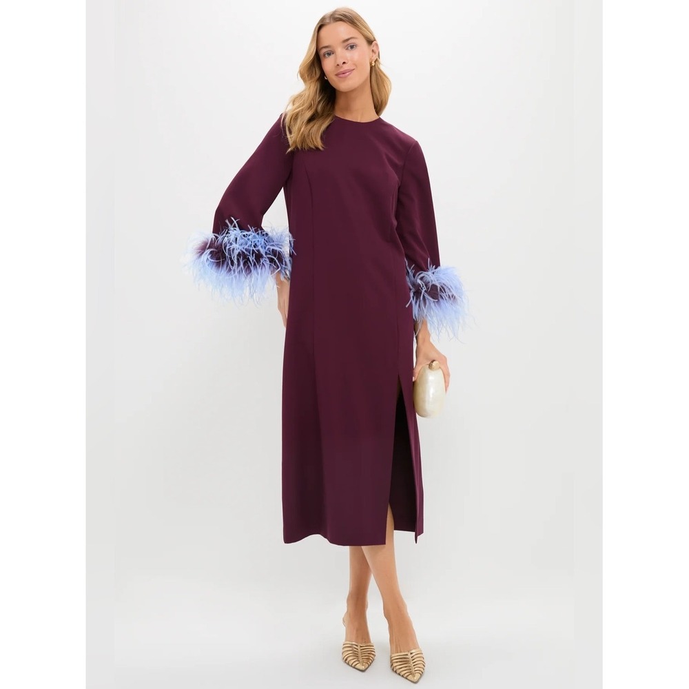 Tuckernuck Winetasting Oxblood Eleanor Feather Midi Dress Small NWT